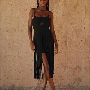 Herve Leger x Forever 21 Fringe Cutout Dress Black Medium 90's Inspired